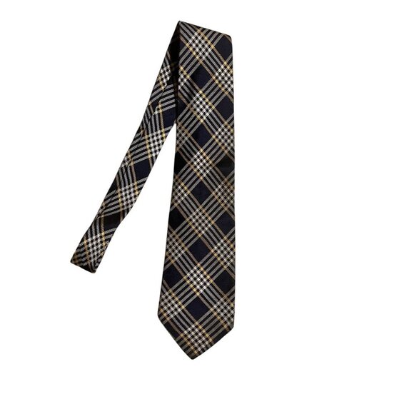 Lauren Ralph Lauren Navy & Yellow Plaid Silk Tie For Men - Picture 2 of 6